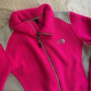 The North Face Women's Hot Pink and Light Gray Teddy Fleece Jacket